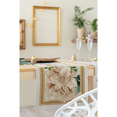 Camino de mesa de tejido jacquard  con bolas navideñas. 40x135 CANDLE