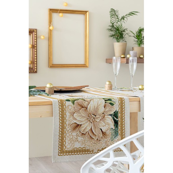 Jacquard table runner with Christmas baubles. 40x135 CANDLE