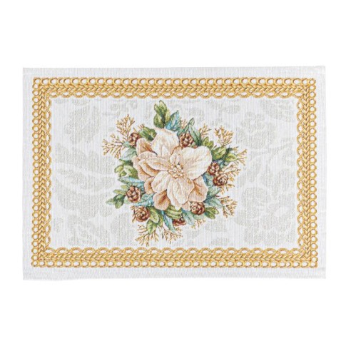 Set individual de mesa de tejido jacquard con flor central navideña. 30x45 CANDLE
