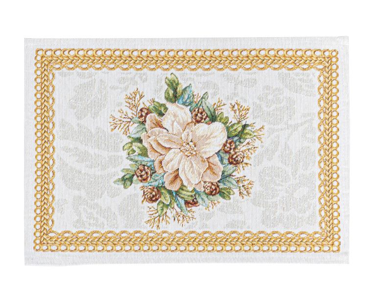 Set individual de mesa de tejido jacquard con flor central navideña. 30x45 CANDLE