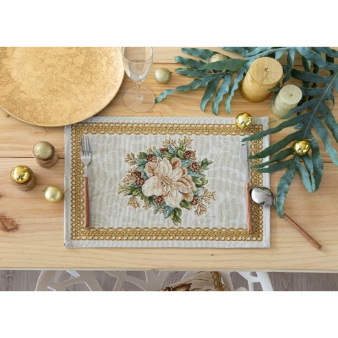 Set individual de mesa de tejido jacquard con flor central navideña. 30x45 CANDLE