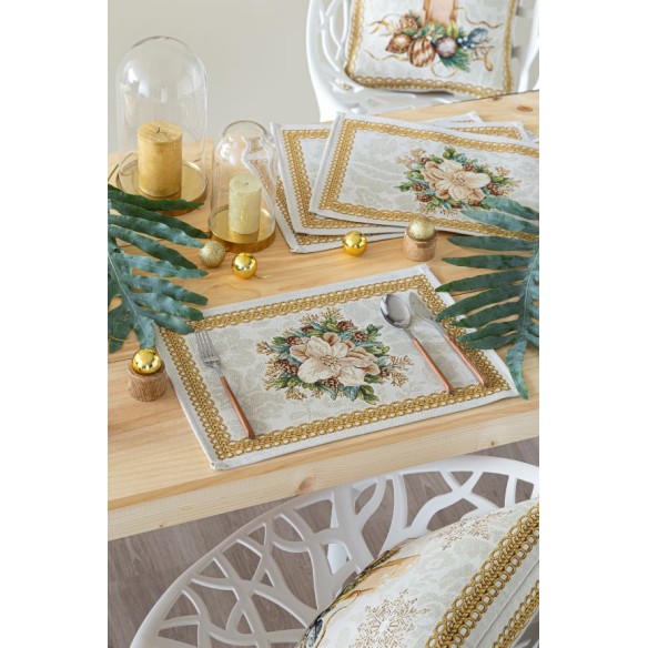 Jacquard placemat set with central Christmas flower. 30x45 CANDLE