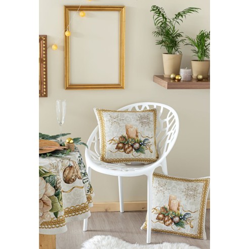 Jacquard cushion with candle and Christmas baubles 45x45 CANDLE
