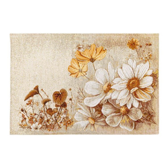 Jacquard placemat set with golden flower beige background. 30x45 NITRA
