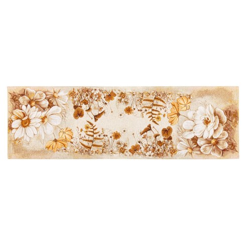Jacquard table runner with golden flower beige background. 40x135 NITRA