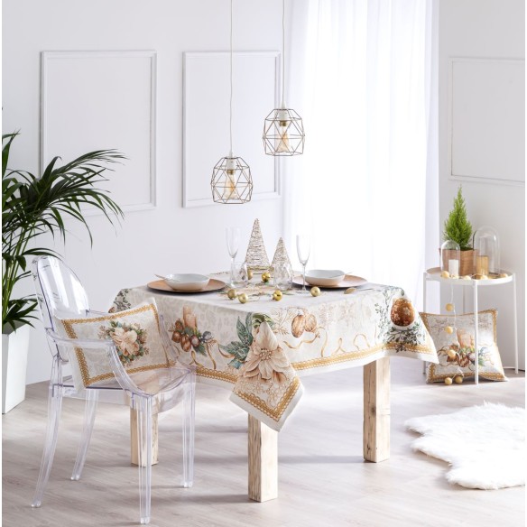 Mantel de mesa de tejido Jacquard con motivos navideños. CANDLE