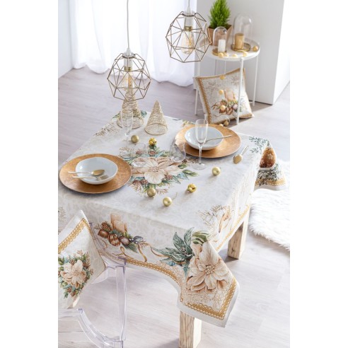 Jacquard tablecloth with Christmas motifs. CANDLE