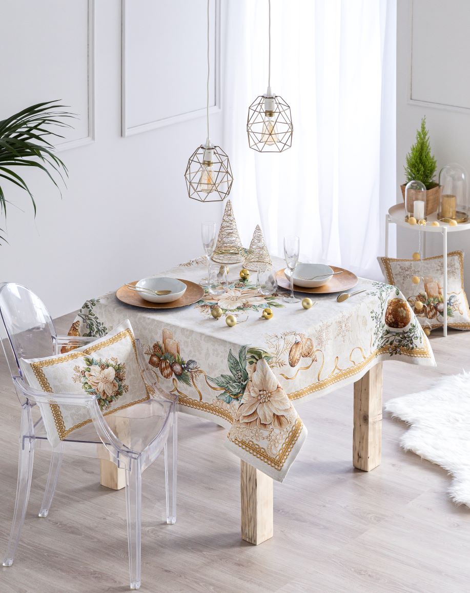 Mantel de mesa de tejido Jacquard con motivos navideños. CANDLE