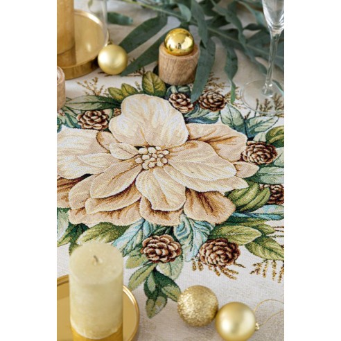 Jacquard tablecloth with Christmas motifs. CANDLE