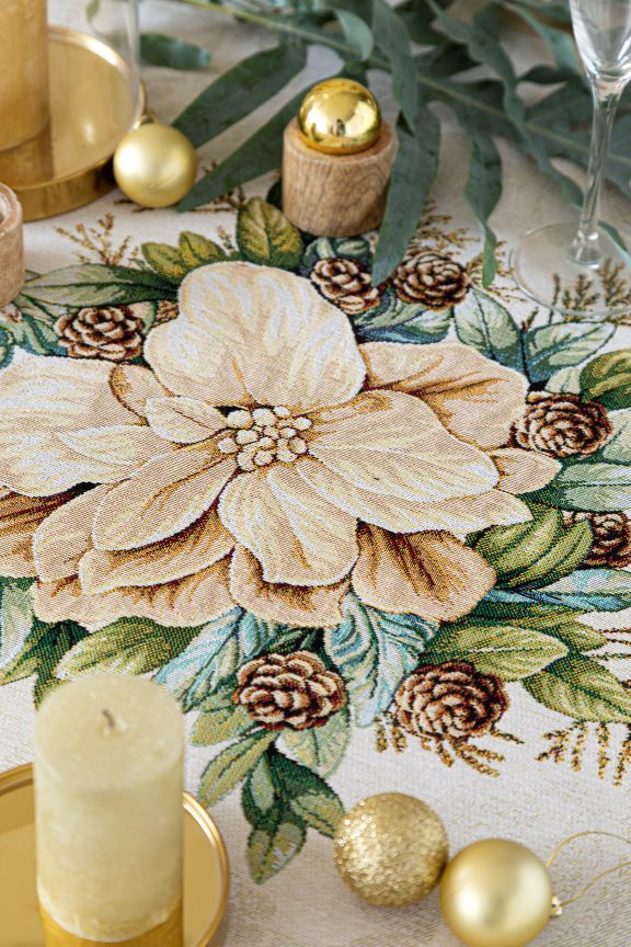 Jacquard tablecloth with Christmas motifs. CANDLE