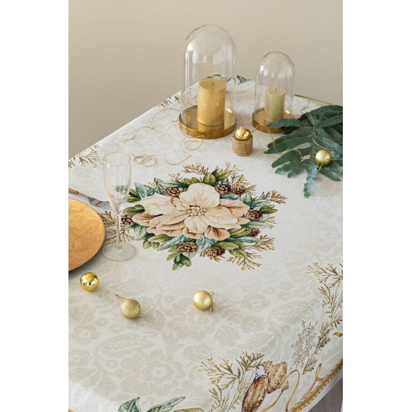 Jacquard tablecloth with Christmas motifs. CANDLE