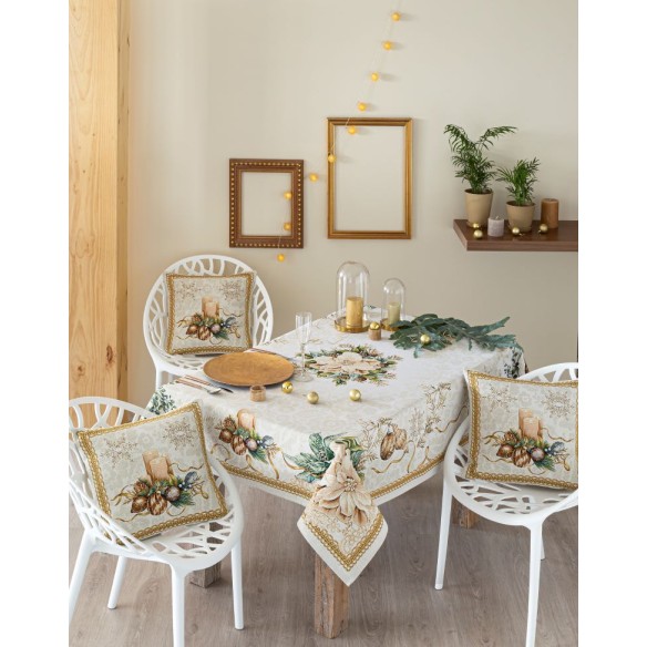 Mantel de mesa de tejido Jacquard con motivos navideños. CANDLE