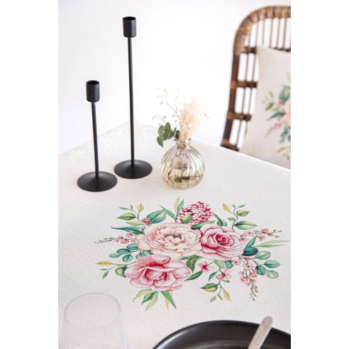 Mantel de mesa de tejido Jacquard con flores. PADUA