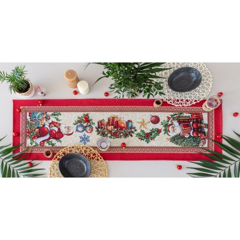 Camino de mesa de tejido jacquard  con Papa Noel. 40x135 CHRISTMAS