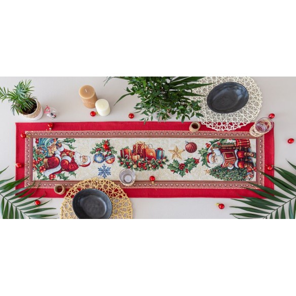 Camino de mesa de tejido jacquard  con Papa Noel. 40x135 CHRISTMAS