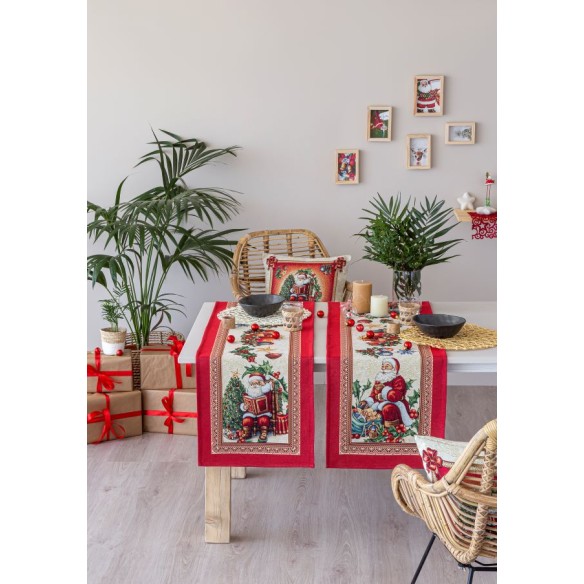 Camino de mesa de tejido jacquard  con Papa Noel. 40x135 CHRISTMAS
