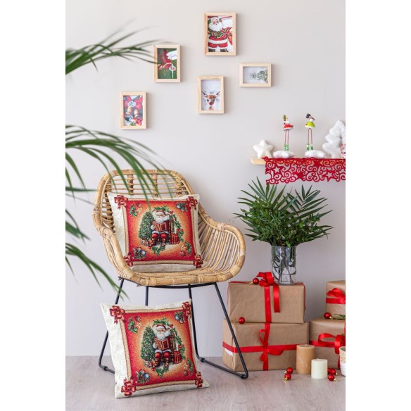Red Jacquard cushion with Santa Claus. 45x45 CHRISTMAS