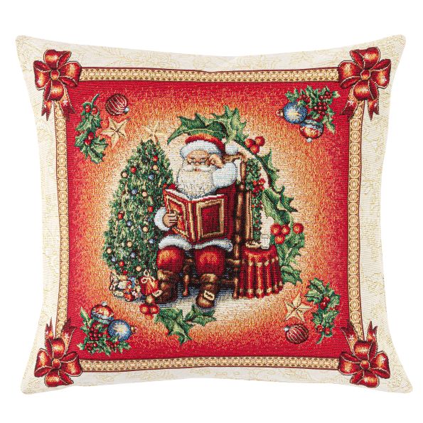 Cojin Jacquard rojo con Papa Noel. 45x45 CHRISTMAS