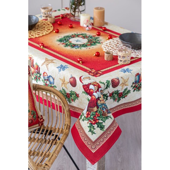 Mantel de mesa de tejido Jacquard con Papa Noel. CHRISTMAS