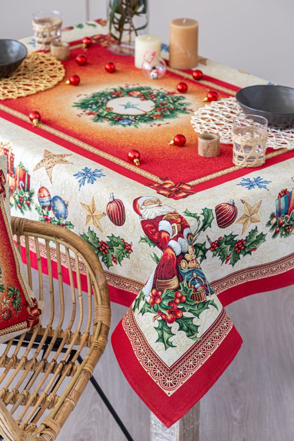 Mantel de mesa de tejido Jacquard con Papa Noel. CHRISTMAS