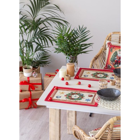 Jacquard placemat set with Christmas wreath. 30x45 CHRISTMAS