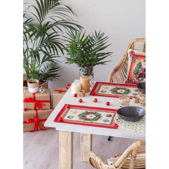 Jacquard placemat set with Christmas wreath. 30x45 CHRISTMAS