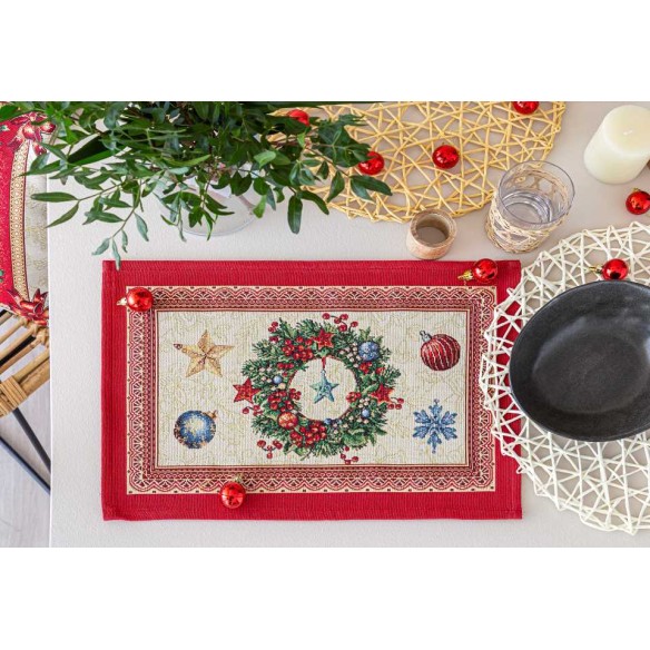 Jacquard placemat set with Christmas wreath. 30x45 CHRISTMAS