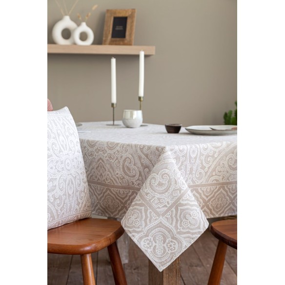 Mantel de mesa de tejido Jacquard con motivos geometricos MYKONOS Beig
