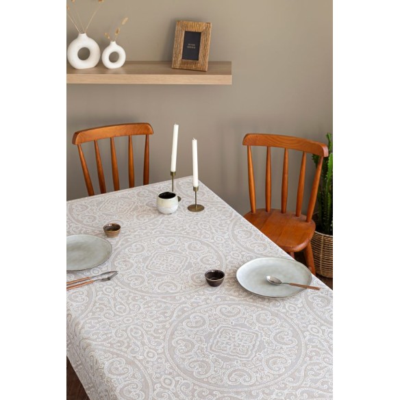 Mantel de mesa de tejido Jacquard con motivos geometricos MYKONOS Beig
