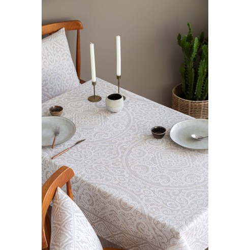 Mantel de mesa de tejido Jacquard con motivos geometricos MYKONOS Beig