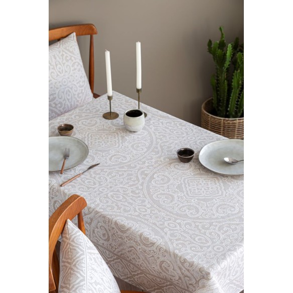 Mantel de mesa de tejido Jacquard con motivos geometricos MYKONOS Beig
