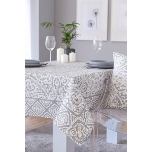 Jacquard tablecloth with geometric motifs MYKONOS Grey