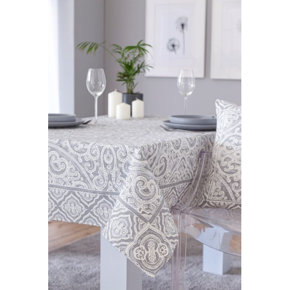 Jacquard tablecloth with geometric motifs MYKONOS Grey