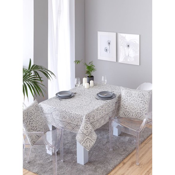 Jacquard tablecloth with geometric motifs MYKONOS Grey