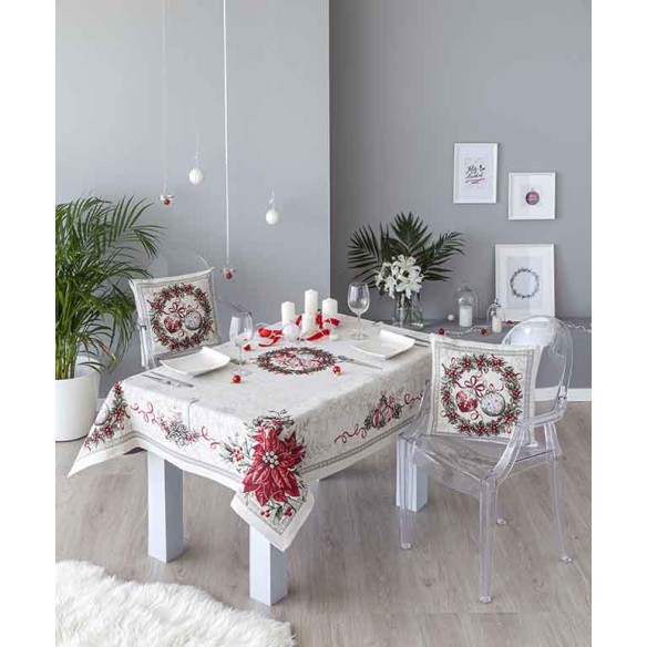 Mantel de mesa de tejido Jacquard con ponsodia y corona de Navidad KRIS
