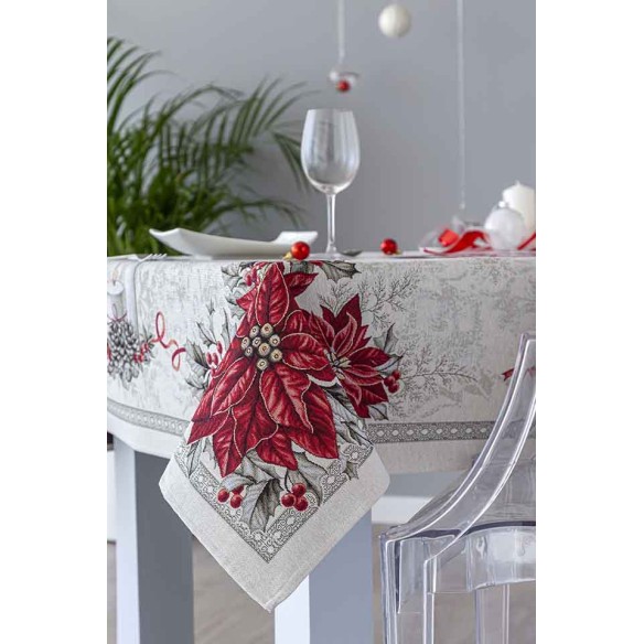 Mantel de mesa de tejido Jacquard con ponsodia y corona de Navidad KRIS