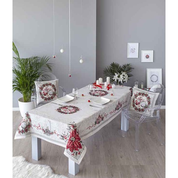 Mantel de mesa de tejido Jacquard con ponsodia y corona de Navidad KRIS