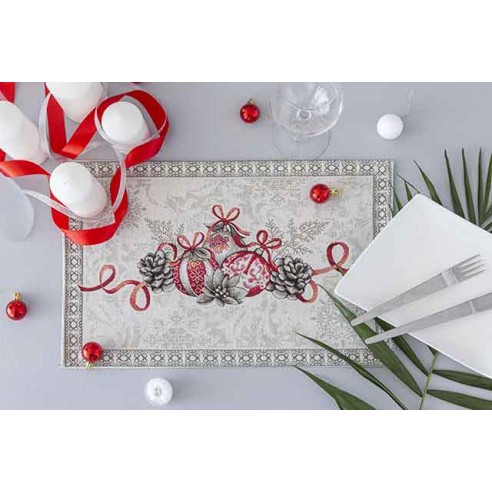 Jacquard placemat set with Christmas baubles. 30x45 KRIS
