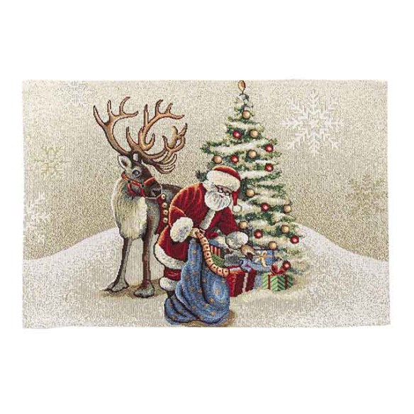 Jacquard placemat set with Santa Claus and reindeer. 30x45 VILLAGE