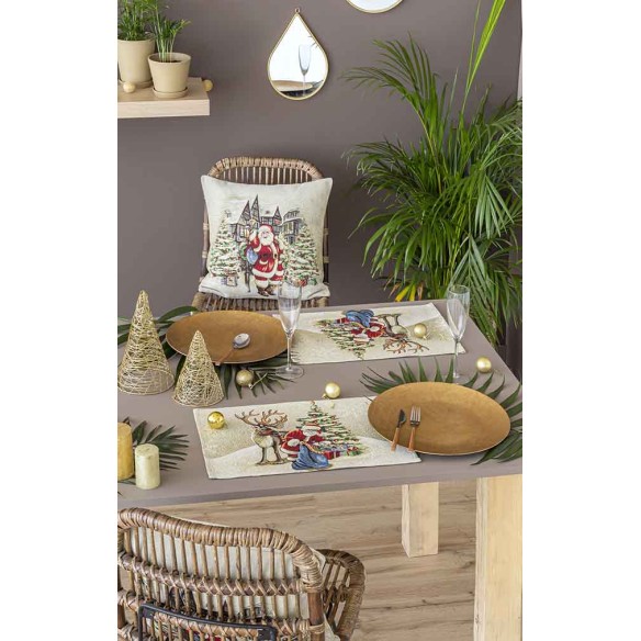 Jacquard placemat set with Santa Claus and reindeer. 30x45 VILLAGE