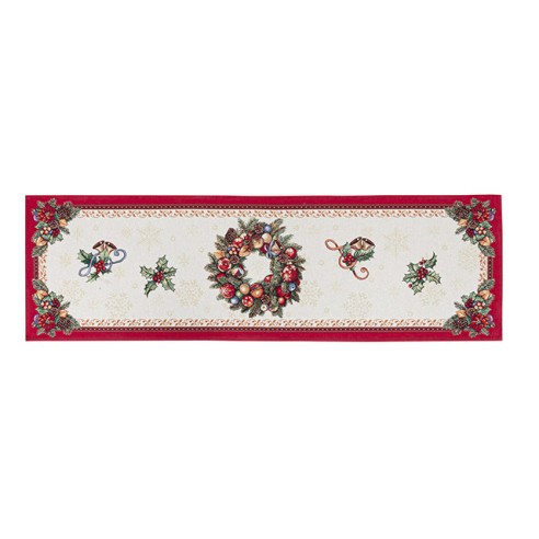 Jacquard table runner with wreath and Christmas motifs. 40x135 FIDELITY