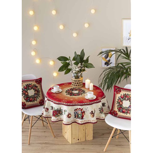 Jacquard tablecloth with wreath and Christmas motifs FIDELITY