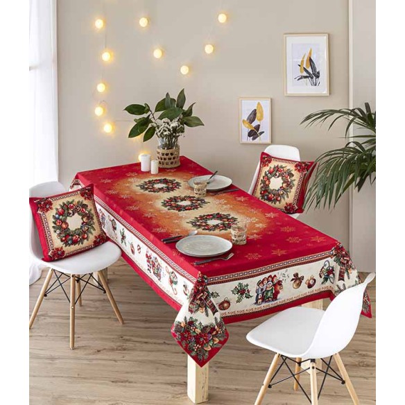 Mantel de mesa de tejido Jacquard con corona y motivos navideños FIDELITY