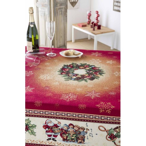 Jacquard tablecloth with wreath and Christmas motifs FIDELITY