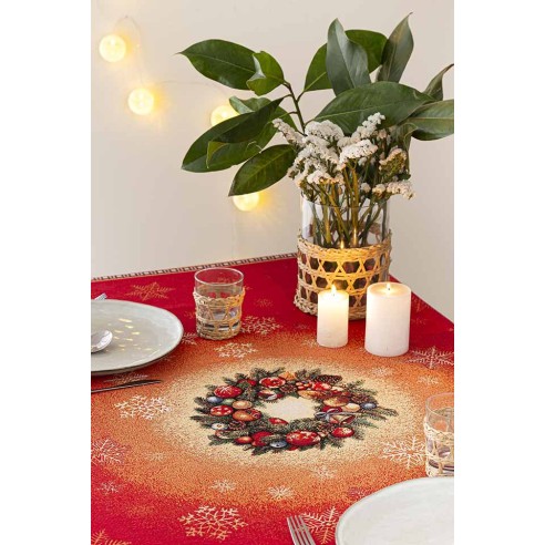 Mantel de mesa de tejido Jacquard con corona y motivos navideños FIDELITY