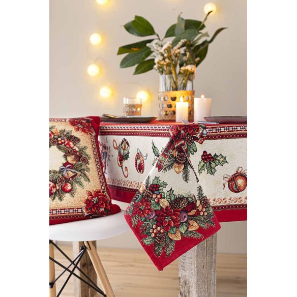 Mantel de mesa de tejido Jacquard con corona y motivos navideños FIDELITY