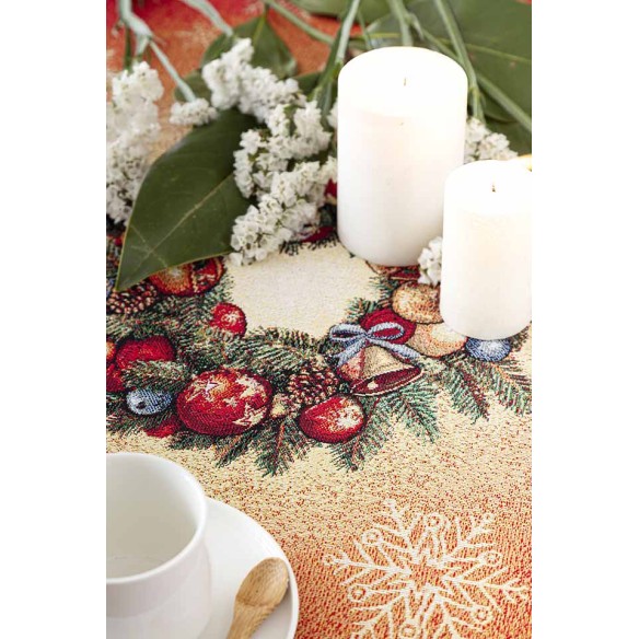 Jacquard tablecloth with wreath and Christmas motifs FIDELITY