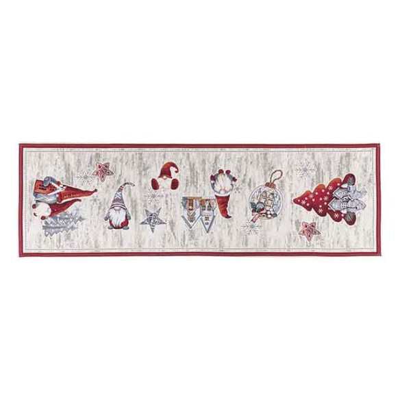 Camino de mesa de tejido jacquard  con Gnomos Navideños. 40x135 GNOMOS
