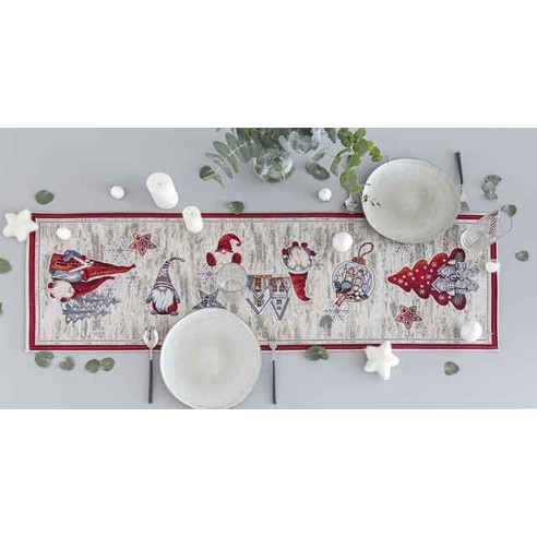 Jacquard table runner with Christmas Gnomes. 40x135 GNOMOS