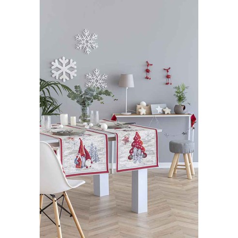 Jacquard table runner with Christmas Gnomes. 40x135 GNOMOS